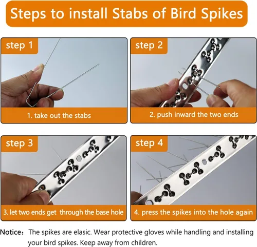 Miniatura 6 de QIEGL Púas para pájaros de acero inoxidable 304 para palomas pequeñas, antipájaros, gorriones, cerca de picos, cubierta de picos de 10.8 pies