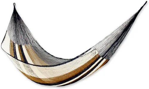 Miniatura 15 de NOVICA Hamaca de cuerda maya de nailon tejida a mano multicolor arcoíris a rayas para 1 persona, soñando con arcoíris (individual)