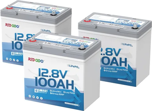 Miniatura 17 de Redodo Paquete de 3 baterías de litio de 12 V 100 Ah Grupo 24, ciclo profundo de 1280 Wh con BMS de 100 A, batería recargable de litio de más