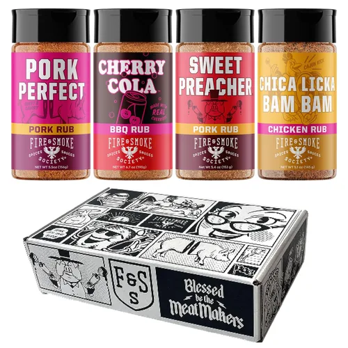 Fire & Smoke Society Paquete variado de barbacoa y parrilla | Condimentos y masajes para barbacoa para fumar | Regalos para él, regalos del día del
