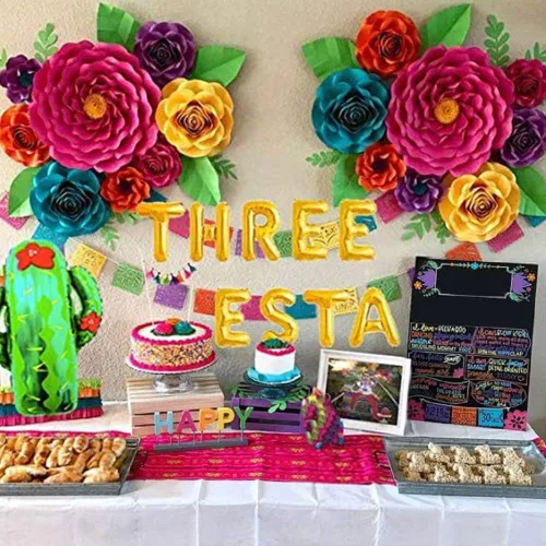 Miniatura 3 de LaVenty Decoración mexicana de tercer cumpleaños - Decoraciones de fiesta de tres esta