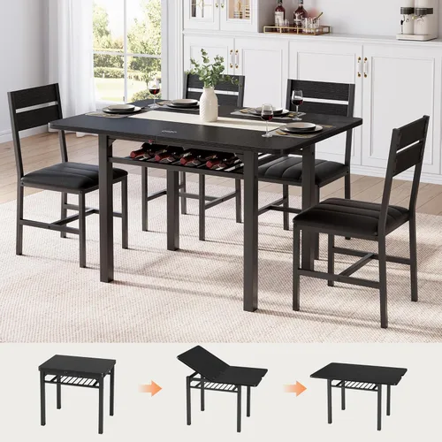 Miniatura 11 de MapleGrace Juego de mesa de comedor para 4, mesa de cocina extensible con 4 sillas de comedor tapizadas de piel sintética, juego de mesa de cocina