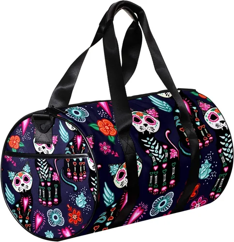 Miniatura 3 de LEVEIS Purple Cat Mexico Helloween Sports Duffel Bag Travel Tote Carry on Weekender Gym Overnight Bag for Men & Women
