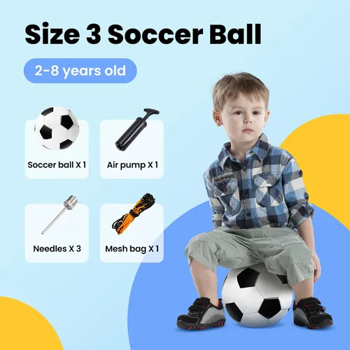 Miniatura 3 de INPODAK Balón de fútbol para niños pequeños, tamaño 3, pelotas clásicas en blanco y negro para niños de 2 a 8 años con bomba, bolsa de malla y caja