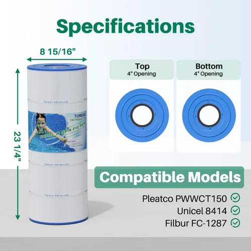 Miniatura 2 de TOREAD PWWCT150 - Filtro de piscina que reemplaza PWWCT150, Ultral-B3, Clearwater II ProClean 150, 817-0150N, Unicel 8414, Filbur FC-1287, SD-00210