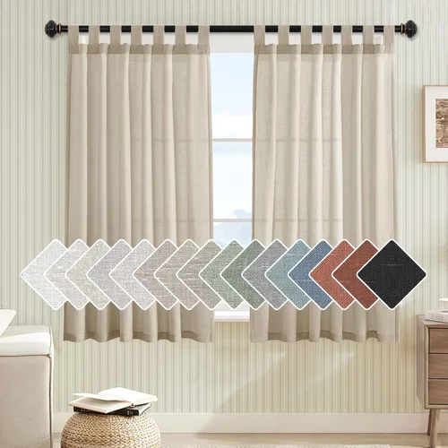 Miniatura 24 de H.VERSAILTEX Cortinas aireadas mezcladas de lino natural con pestaña superior para sala de estar, decoración del hogar, material suave y rico que
