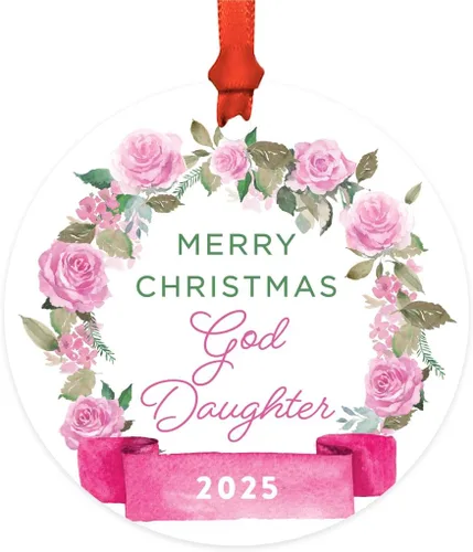 Miniatura 28 de Andaz Press Adorno de Navidad de madera grabado con láser para aniversario de boda, 1 año juntos, Navidad 2025, pancarta de flores rosas, 1 paquete