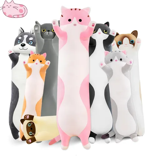 Miniatura 10 de Almohada larga de felpa de gato, 19.6 pulgadas - Adorable peluche de gato negro - Animales de peluche suaves - Almohada tipo cuerpo de gatito