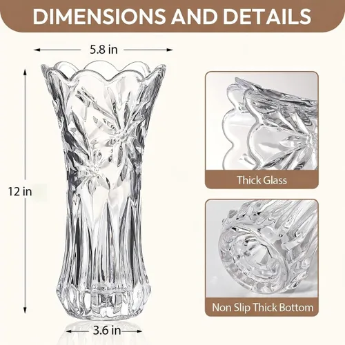 Miniatura 4 de JASVIC Jarrones de cristal de 12 pulgadas para flores, florero de cristal texturizado de orquídea, elegante y moderno jarrón decorativo para sala