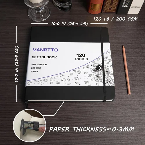 Miniatura 2 de Cuaderno de bocetos de tapa dura cuadrado, papel de dibujo grueso de 120lb/200GSM para marcador, lápiz acuarela, medios mixtos, cuaderno de dibujo