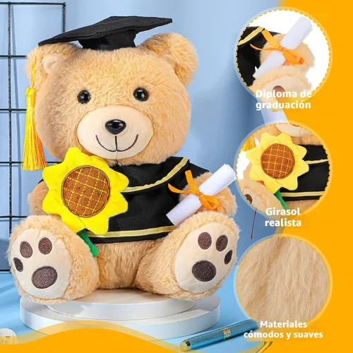 Miniatura 3 de Chalyna Oso de graduación de 10 pulgadas con sombrero, diploma y girasol, regalo de preescolar para niños, estudiantes, amigos y familiares