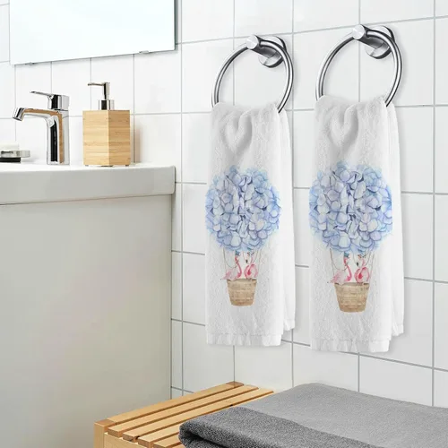 Miniatura 6 de Toallas de algodón suave para lavado facial, flores, acuarela, hortensias y parejas, flamencos, toallas de mano para entrenamiento, baño, juego de 2