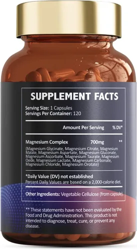 Miniatura 7 de Complejo de magnesio 700mg 12 en 1 suplemento de magnesio con glicinato, citrato, malato, óxido, taurato, aspartato, orotato de magnesio