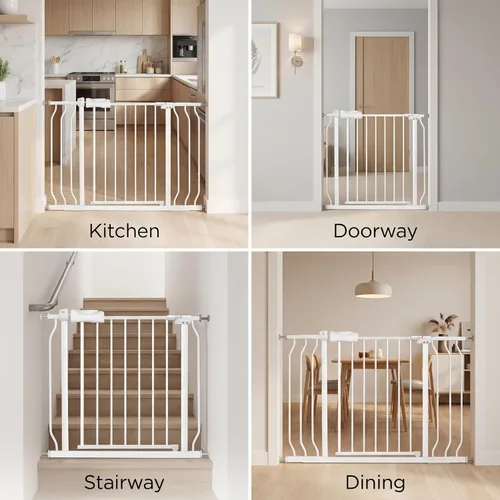 Miniatura 6 de Puertas de bebé extra anchas, puertas grandes y largas para perros para la casa, puertas, escaleras, puerta de presión para perros y mascotas, Blanco