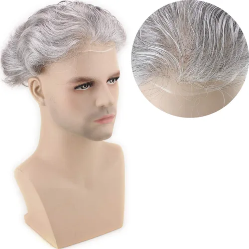 Miniatura 16 de Voloria Tupé de cabello humano virgen europeo para hombres con encaje suizo transparente de 10 x 8 pulgadas, extensiones rectas para hombres #6