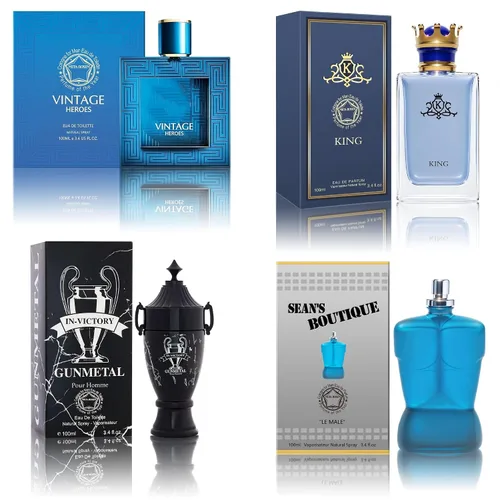 Miniatura 25 de Set de colonia para hombre, EDP, pack de 4 (3.4 oz / 100 mL), Amazing Code Gold, Verse Adonis Blue, AzuraAD, Invincible, Office Clean & Confident