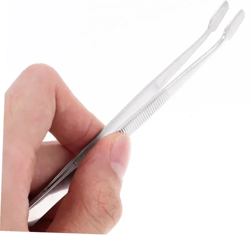 Miniatura 5 de Juego de 6 pinzas para sellos, 6 pinzas planas de punta ancha de precisión para manualidades, joyería, uso en laboratorio, diseño ergonómico duradero