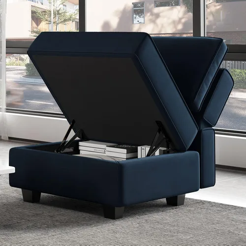 Miniatura 2 de Belffin Módulo de Almacenamiento con Otomana para Sofá Seccional Modular Asiento Cuadrado Cubo de Terciopelo Azul