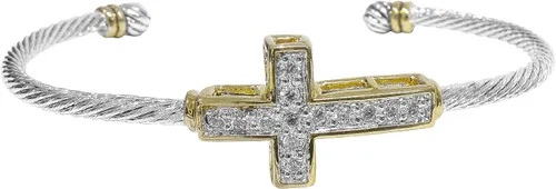 Miniatura 2 de John Medeiros Celebration - Pulsera pequeña de alambre con cruz de pavé, pulsera de cruz con piedras de circonita cúbica como un regalo inspirador