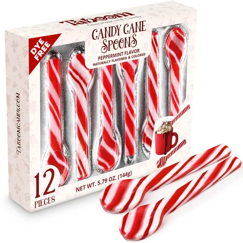 Cucharas de bastón de caramelo de menta, sin colorantes, paquete de 12 cucharas de chocolate caliente con sabor a menta de Navidad envueltas