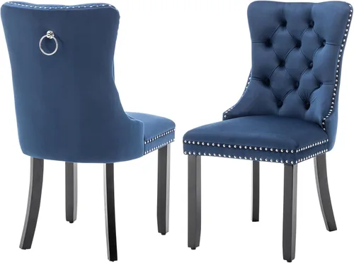Miniatura 24 de Eifizek Sillas De Comedor - Juego de 6 sillas de comedor de terciopelo con borde de anillo de clavo, sillas de comedor tapizadas con patas de madera