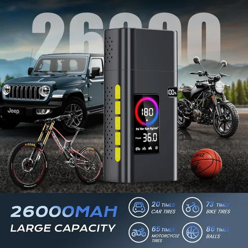 Miniatura 3 de Inflador de neumáticos de 180 psi, compresor de aire portátil, bomba de aire de 26000 mAh para neumáticos de automóvil, bomba rápida de bicicleta 5x