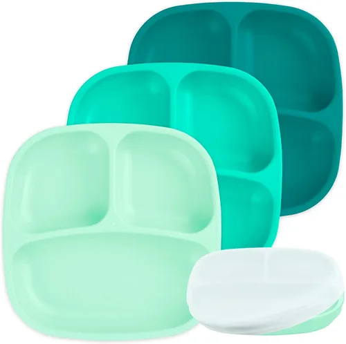 Miniatura 24 de Re-Play Platos para niños pequeños con divisores, 3 compartimentos de pared profunda, platos divididos para niños con 3 tapas, aptos