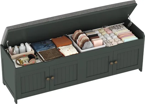 Miniatura 17 de HOMEFORT Banco para Zapatos de 30" con Almacenamiento de Tapa Elevable, Banco de Entrada con Asiento Acolchado, Banco de Madera para Pie de Cama