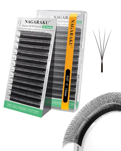 Miniatura 293 de NAGARAKU Extensiones de pestañas Double Tips 4D W, suministros con puntas dobles, gruesas con rizado D de 0.07 mm, bandeja mixta 8-15 mm, 0.07-D