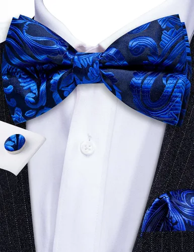 Miniatura 72 de Barry.Wang Conjunto de chaleco de pajarita para hombre, chaleco con cuello en V de seda jacquard de cachemira, gemelos de pañuelo formal/ocio, boda