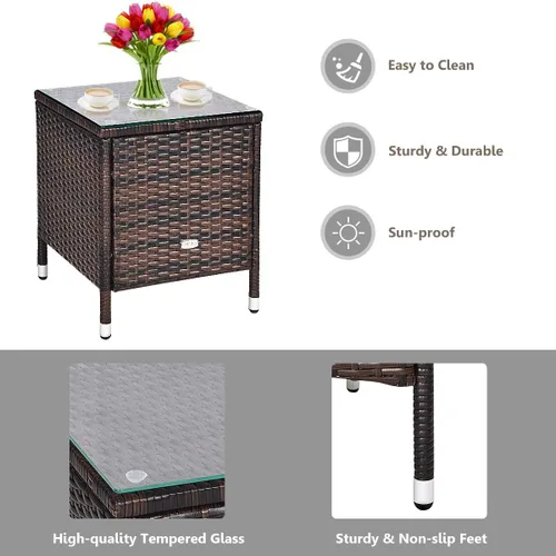 Miniatura 6 de HAPPYGRILL Juego de muebles de patio de 3 piezas para exteriores, juego de conversación de mimbre de ratán con mesa auxiliar, sillas y cojines Rojo