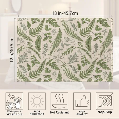 Miniatura 2 de Juego de 6 manteles individuales con diseño de helechos tropicales, con hojas florales botánicas, antideslizantes, resistentes al calor, lavables