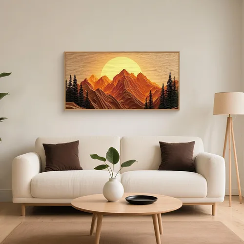 Miniatura 44 de Celestdeco Juego de arte de pared en lienzo abstracto y neutro grande con marco naranja, moderno y minimalista para pared, diseño geométrico bohemio