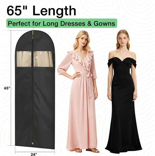 Miniatura 2 de Bolsas de vestir para vestidos, bolsas de ropa de 65 pulgadas de largo para colgar ropa, paquete de 3 fundas plegables con ventana transparente