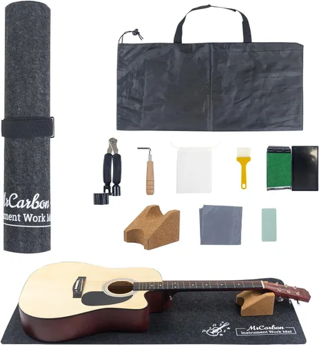 Kit de alfombrilla de reparación de guitarra con reposabrazos, alfombrilla de trabajo de fieltro, enrollador de cuerdas, herramientas de pulido de