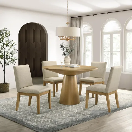 Roundhill Furniture Rocco - Juego de comedor contemporáneo, mesa redonda con pedestal con 4 sillas, madera flotante Driftwood
