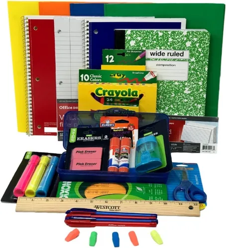 Combined Paquete de suministros para la escuela primaria para niños, 26 piezas, jardín de infancia, 1, 2, 3, 4, 5º y 6º grado.