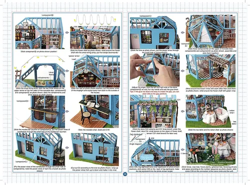 Miniatura 6 de CUTEROOM Casa de muñecas en miniatura con muebles, casa de muñecas en miniatura de madera 3D con caja de música y luces LED, kit de casa