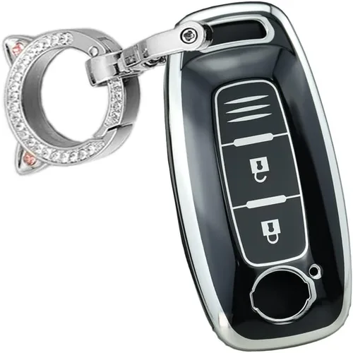 ontto Funda para llavero de 3 botones con borde plateado de TPU para Nissan Teana Pathfinder Kicks X-Trail Rogue 2023