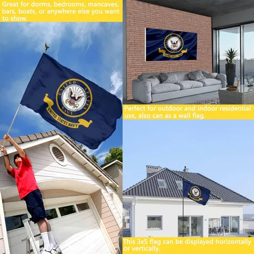 Miniatura 6 de Bandera con Emblema de la Marina de EE.UU. Bordada 3x5 pies para Exteriores de Doble Cara Banderas Militares Navales de los Estados Unidos Bandera