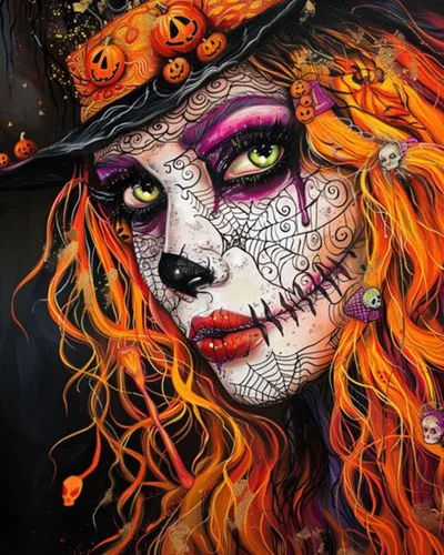 Miniatura 31 de Kit de Pintura por Números de Retrato de Mujer Calavera de Azúcar al Óleo de 16 x 20 Pulgadas, Lienzo para Halloween, Decoración para Mujeres, Chica