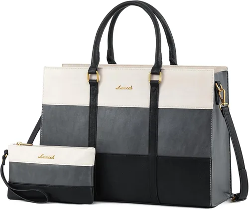 Miniatura 10 de LOVEVOOK Bolsa para laptop para mujer, bolsas de trabajo de 15.6 pulgadas para mujer, bolsa de cuero vintage para laptop, bolsas impermeables