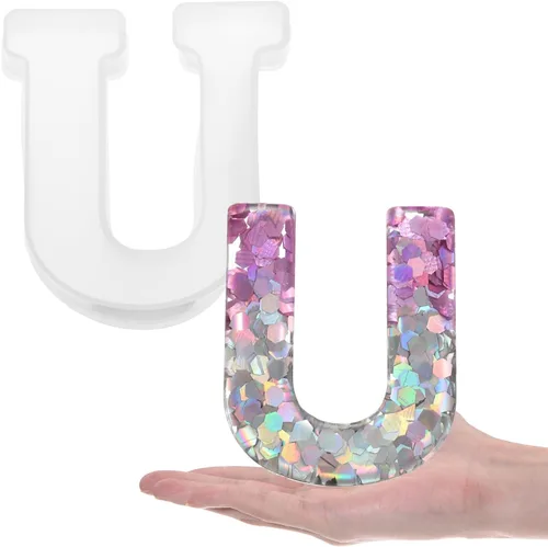 Miniatura 21 de HARFINGTON Moldeo de resina grande con letra S de 6 pulgadas, molde de silicona con alfabeto mayúscula 3D para arte de letreros de palabras