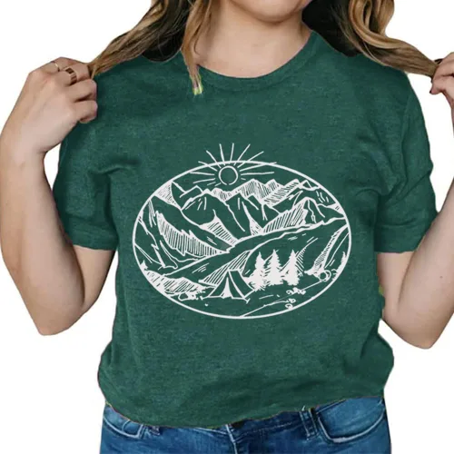 Miniatura 7 de Camisetas sin mangas de senderismo y montaña para mujer, divertidas camisetas de entrenamiento con gráficos de pino y amanecer, camisetas de verano