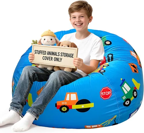 Miniatura 30 de Lukeight - Puf de almacenamiento de animales de peluche para niños, funda para puf de dinosaurio con cremallera para organizar la habitación
