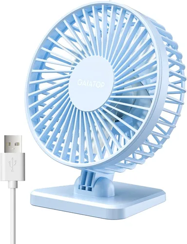 Gaiatop Ventilador de escritorio USB, pequeño pero potente, portátil, silencioso, 3 velocidades, mini ventilador de escritorio ajustable para Azul