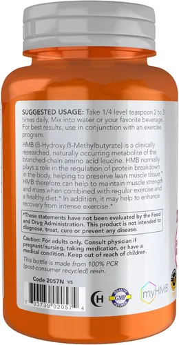 Miniatura 3 de NOW Alimentos Nutrición Deportiva, HMB (β-hidroxi β-metilbutirato) en polvo, recuperación deportiva*, 3.17 oz