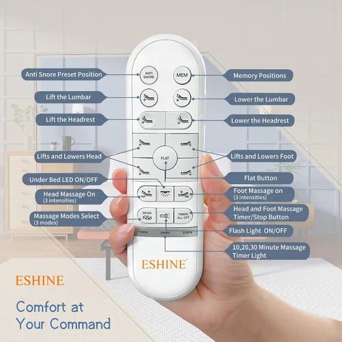 Miniatura 6 de ESHINE Marco de cama ajustable + colchón híbrido de 14 pulgadas, soporte lumbar, inclinación de almohada para la cabeza, control de aplicación