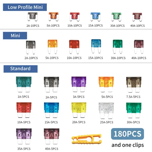 Miniatura 2 de ZIPCCI Kit surtido de fusibles para coche, 180 piezas de fusibles estándar, mini y mini de bajo perfil