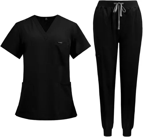 VIAOLI Conjunto de ropa quirúrgica para mujer, camiseta con cuello en V y pantalón deportivo de yoga, uniforme médico de enfermería para mujer,